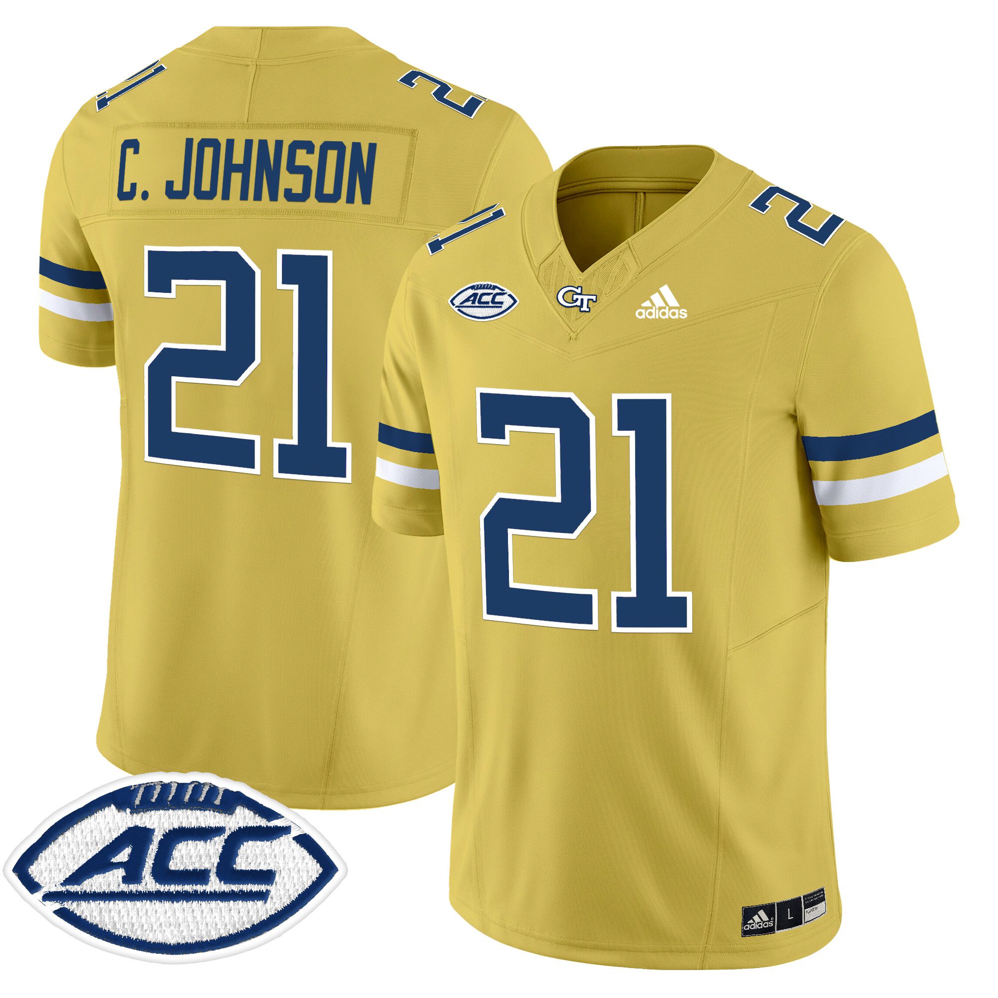 Men Georgia Tech #21 C.Johnson Yellow Asidas 2024 Vapor Limited NCAA Jersey style 1->more ncaa teams->NCAA Jersey